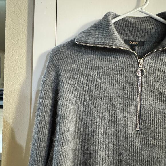Quince Gray Baby Alpaca Wool Quarter Zip Sweater Size Large - Picture 5 of 8